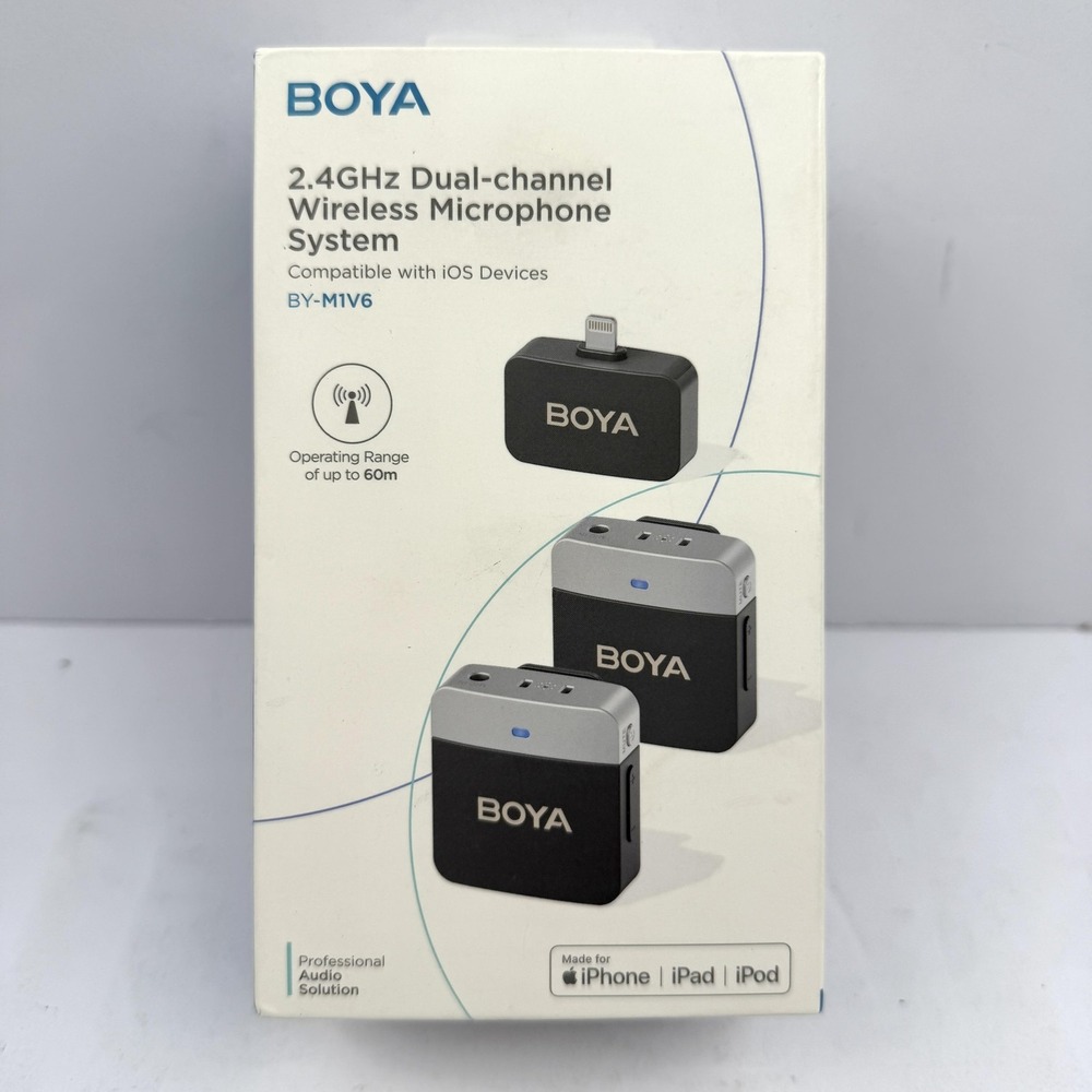 BOYA BY-M1V6 2.4GHz Dual Wireless Lavalier Microphone‎ System IPhone IPad Black
